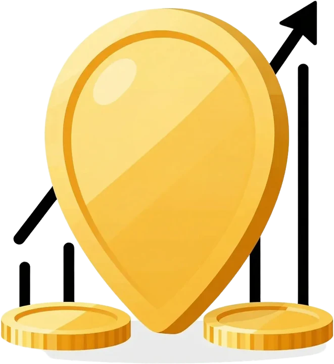 Gold token with a rising chart and coins, in Binance yellow and black