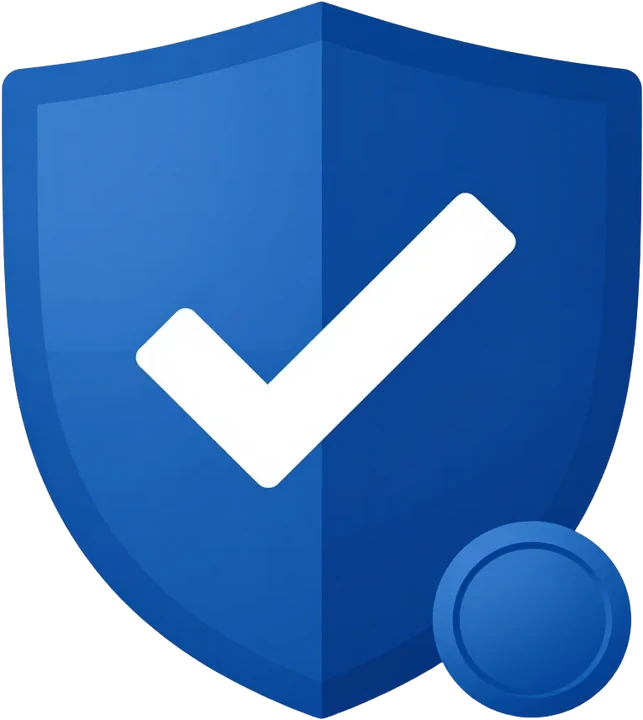 Blue shield with a white checkmark, in HTX colours